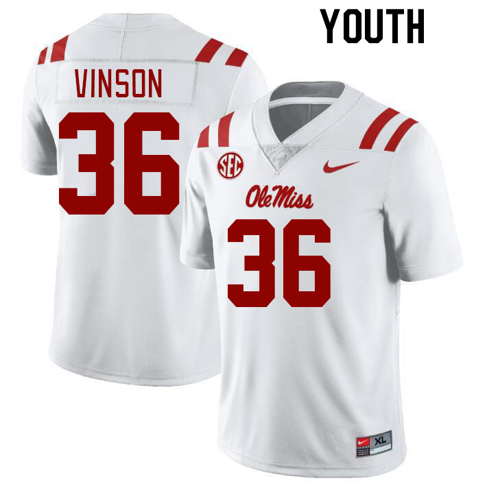 Youth #36 Rayf Vinson Ole Miss Rebels College Football Jerseyes Stitched Sale-White